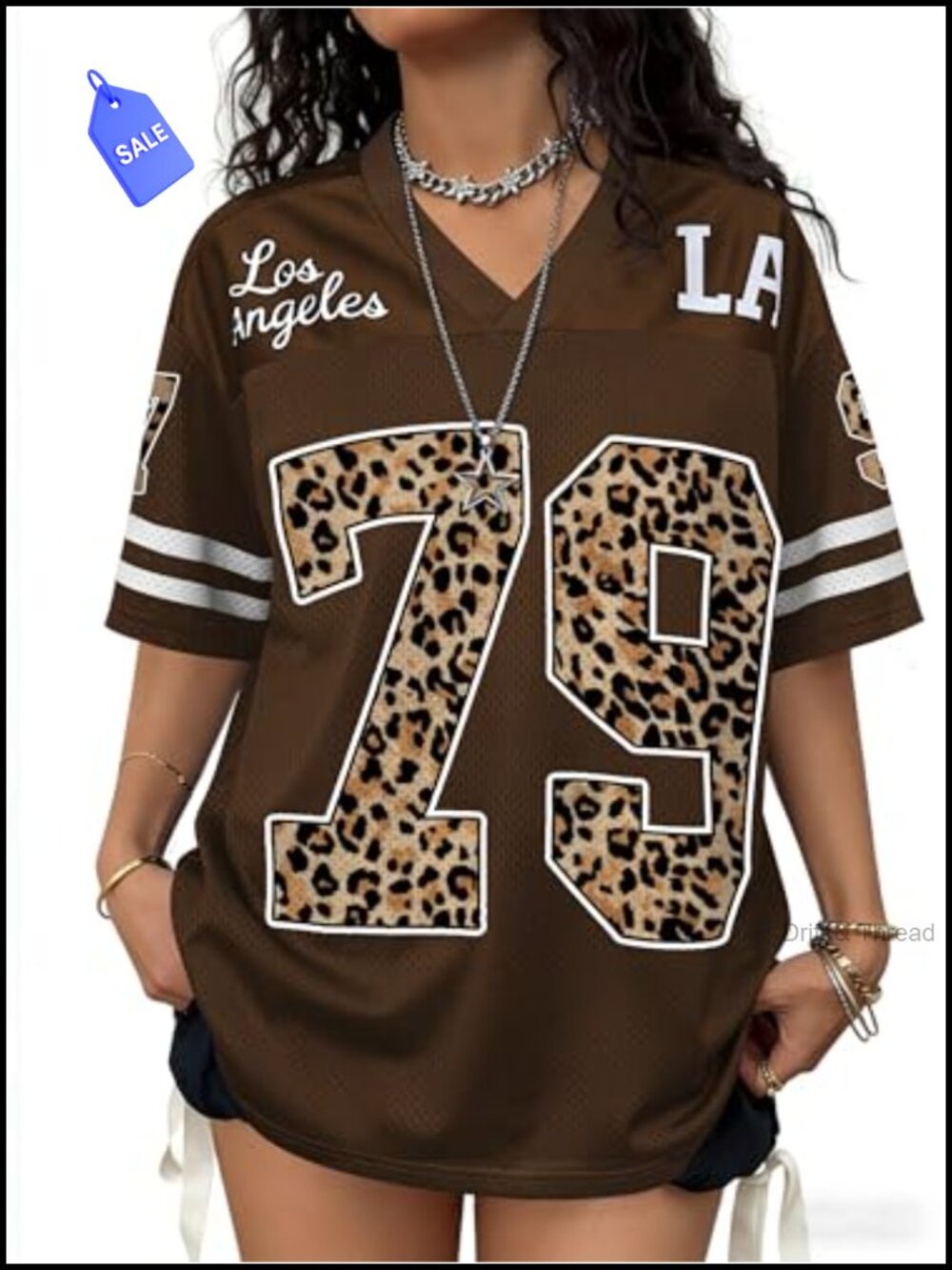 Oversized Graphic Jersey V-Neck Tee Short Sleeve Drop Shoulder